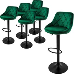 ML-Design barkruk set van 6, fluwelen bekleding, groen, gestoffeerde barkruk met rugleuning en voetensteun, barkruk in hoogte verstelbaar 62-82 cm, 360° draaibaar, draaibare barkruk barstoelen