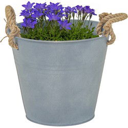 Mega Collections emmer/plantenpot Old Rope - zink - zilver - D25 X H22 cm - IJzeren emmer / teil
