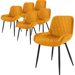 ML-Design Set van 6 Eetkamerstoelen Eetkamerstoel met Rugleuning en Armleuningen, Oker, Fluwelen Zitting, Metalen Poten, Keukenstoelen Woonkamerstoelen Stoel met Stoelbekleding