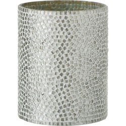  J-Line Theelichthouder Glas Mozaiek Wit Zilver - Medium