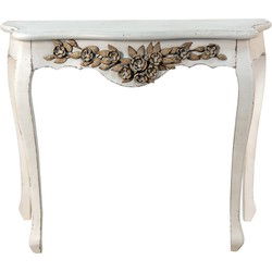 Clayre & Eef Sidetable Wit Beige Hout Bloemen