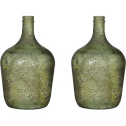 Mica Decorations Diego Vaas - H30xØ18 cm - Glas - Groen - Set van 2