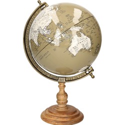 Items Deco Wereldbol/globe op voet - kunststof - taupe - home decoratie artikel - D22 x H33 cm - Wereldbollen