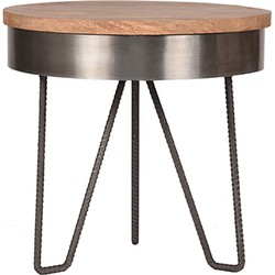 LABEL51 Bijzettafel Saran - Grijs - Mangohout - 44 cm - Rond