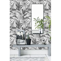 Vliesbehang Exotische planten zwart wit 60x244 cm