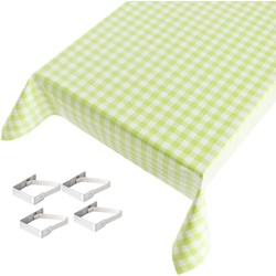 Groene tafelkleden/tafelzeilen ruiten print 140 x 245 cm rechthoekig met 4x tafelkleedklemmen - Tafelzeilen