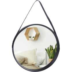 MISOU Spiegel - Rond - Zwart - met Frame - 51 cm - Wandspiegel - Badkamerspiegel - Decoratieve Accessoires