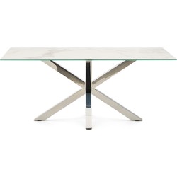 Kave Home - Argo tafel afgewerkt in Kalos wit porselein en roestvrijstalen poten 180 x 100 cm