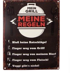 Clayre & Eef Tekstbord  20x25 cm Zwart Ijzer Mein Grill Meine Regeln Wandbord