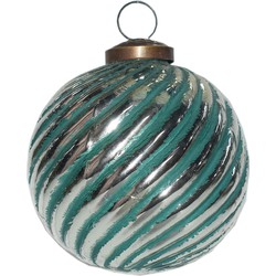 Clayre & Eef Kerstbal  Ø 10 cm Groen Zilverkleurig Glas Metaal Kerstdecoratie