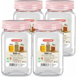 Voorraadpot/bewaarpot - 4x - 500 ml - kunststof - oud roze - B7 x H13 cm - Voorraadpot