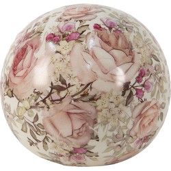 Clayre & Eef Beeld Bal Ø 9x8 cm Roze Keramiek Rond Bloemen Woonaccessoires