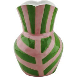 Vase- Stripes- Stoneware -Green/ Pink- 16x16x22cm