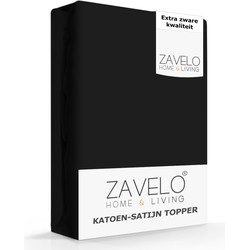 Zavelo Deluxe Katoen-Satijn Topper Hoeslaken Zwart-Lits-jumeaux (180x220 cm)