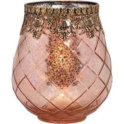 Glazen design windlicht/kaarsenhouder rose goud 16 x 18 x 16 cm - Waxinelichtjeshouders