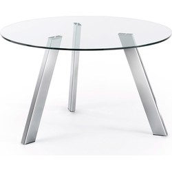 Kave Home - Carib ronde glazen tafel en stalen poten met chroom afwerking Ø 130 cm