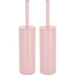 Spirella Luxe Toiletborstel in houder Cannes - 2x - lichtroze - metaal - 40 x 9 cm - met binnenbak - Toiletborstels