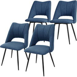 Eetkamerstoel set van 4 blauw gestoffeerd incl. montagemateriaal Gestoffeerde stoel Keukenstoel ML design