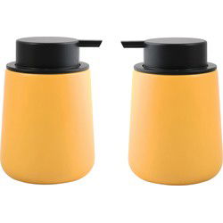 MSV Zeeppompje/dispenser Malmo - 2x - Keramiek - saffraan geel/zwart - 8,5 x 12 cm - 300 ml - Zeeppompjes