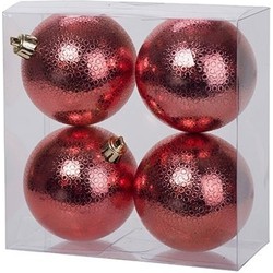 Cosy & Trendy Kerstballen - 4x st - rood - cirkel motief - d8 cm - kunststof - Kerstbal
