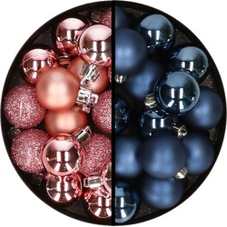 36x stuks kunststof kerstballen roze en donkerblauw 3 en 4 cm - Kerstbal