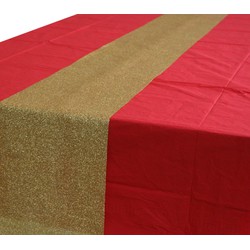 Rood tafelkleed 274 x 137 cm met gouden tafelloper met glitters voor de kersttafel - Tafellakens