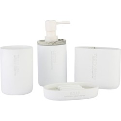 Decopatent® Badkamerset 4 Delig - Toilet accessoires Set - Kunsstof - Zeeppompje - Tandenborstelhouder - Zeepschaal - Beker - Wit