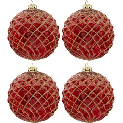 Clayre & Eef Kerstbal Set van 4  Ø 10 cm Rood Glas Rond Kerstboomversiering