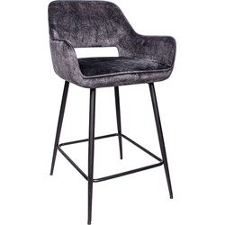 PTMD Fal LOW Velvet anthracite bar stool black metal le