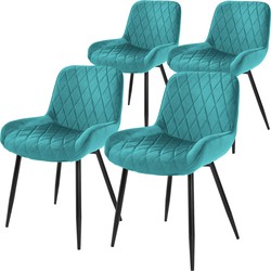 ML-Design Set van 4 Eetkamerstoelen Eetkamerstoel met Rugleuning en Armleuningen, Turquoise, Fluwelen Zitting, Metalen Poten, Keukenstoelen Woonkamerstoelen Stoel met Stoelbekleding Stoelen Stoelen