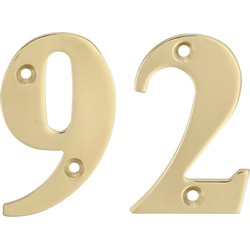 AMIG Huisnummer 92 - massief messing - 10cm - incl. bijpassende schroeven - gepolijst - goudkleur - Huisnummers
