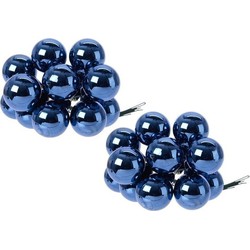 20x Donkerblauwe mini kerststukjes insteek kerstballetjes 2 cm van glas - Kerststukjes