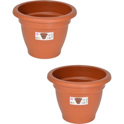 Set van 4x stuks terra cotta kleur ronde plantenpot/bloempot kunststof diameter 20 cm - Plantenpotten