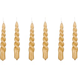 Mica Decorations Twist Kaars - Set van 6 - H15 x Ø2,2 cm - Lichtbruin, glanzend