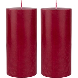 2x stuks bordeaux rode cilinder kaarsen /stompkaarsen 15 x 7 cm 50 branduren - Stompkaarsen