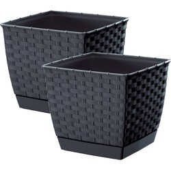 Prosperplast Plantenpot - 4x - rotan kunststof - 22 x 19 cm - antraciet - Plantenpotten