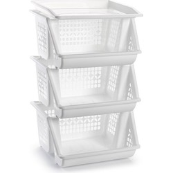 3x Witte opberg stapelkratten/organizers 62 cm - Opbergmanden