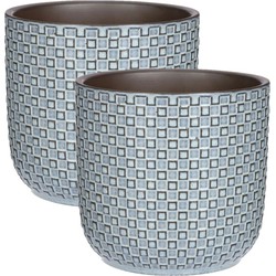 2x Stuks Plantenpotten/bloempotten keramiek blauw stijlvol patroon - D17 en H16 cm - Plantenpotten