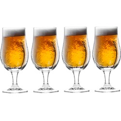 Excellent Houseware Bierglazen op voet - 4 stuks - glas - 370 ml - speciaal bier - bierglas - Bierglazen