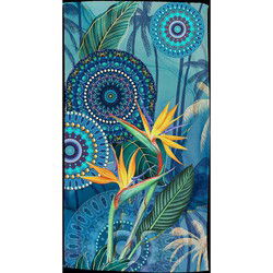 HIP Novia Strandlaken 100x180 cm – Mandala’s & Strelitzia Bloemen – Kleurrijk & Zacht Katoen Velours – Sneldrogend & Absorberend