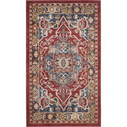 Safavieh Traditioneel Verouderd Geweven Tapijt voor Binnen, Bijar Collectie, BIJ605, in Rood & Koningsblauw, 122 X 183 cm