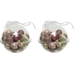 60x stuks kleine kunststof kerstballen roze/champagne 3 cm - Kerstbal