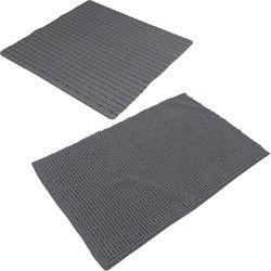 Urban Living Douche anti-slip en droogloop mat/tapijt - badkamer set - rubber/polyester - antraciet - Badmatjes