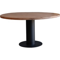 Old Inn - Eetkamertafel Rond Mango Nature Finish 130cm met Kolompoot