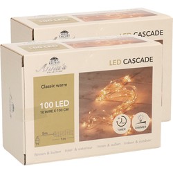 Set van 2x stuks kerstverlichting warm wit 900 lampjes 20 meter lichtsnoer met timer en dimmer - Kerstverlichting kerstboom