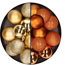 24x stuks kunststof kerstballen mix van goud en oranje 6 cm - Kerstbal