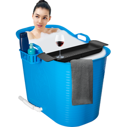 Zitbad voor volwassenen – Bath Bucket – 200L – Mobiele badkuip – Inclusief Badrek - Blauw