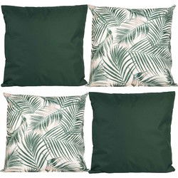 Bank/tuin kussens set - voor binnen/buiten - 4x stuks - groen/palm print - 45 x 45 cm - Sierkussens