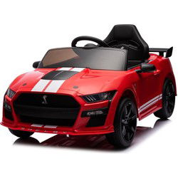 Ford Mustang GT500, 12-volt elektrische kinderauto met rubberen banden, lederen zitje en meer!