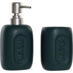 Items Zeeppompje - incl. beker - donkergroen - polystone - 17 cm - Badkameraccessoireset